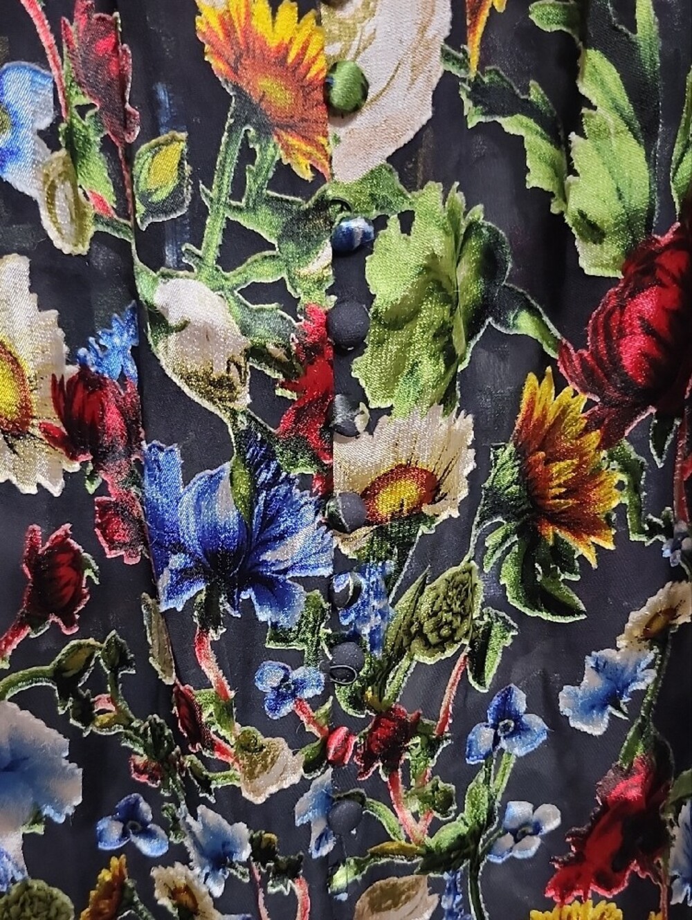 Alice + Olivia Brentley Floral Tie Neck Puff Sleeve Blouse Black Sheer Silk Mix - Picture 9 of 9